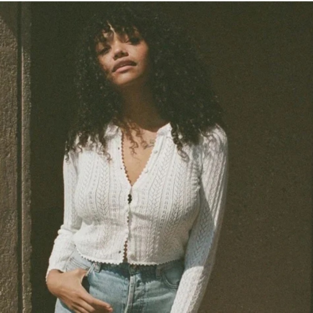 Doen Martina crochet-trimmed pointelle-knit cotton cardigan